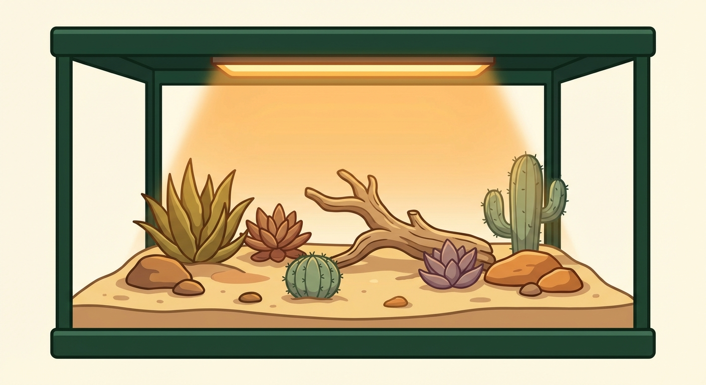 Illustration of a dry desert terrarium setup